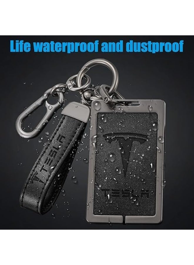 حامل بطاقة مفاتيح تسلا مع سلسلة مفاتيح جلدية لطراز 3 و Y - واقٍ من السيليكون بنمط شعار السلسلة، اكسسوارات سيارة، أسود، حجم واحد - Image 3